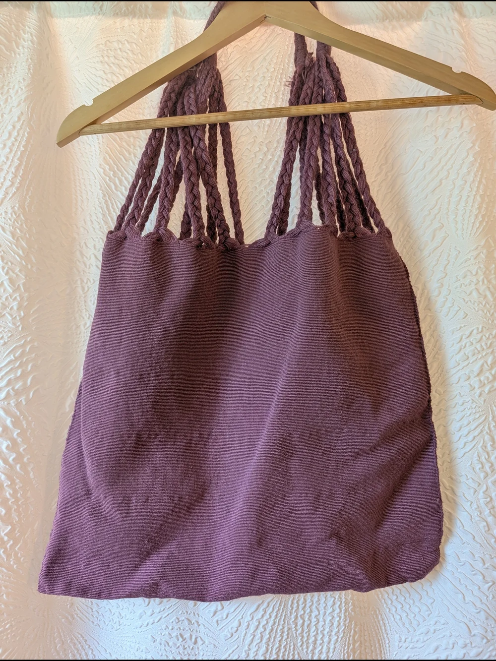 Hand-Embroidered Purple Floral Tote Bag